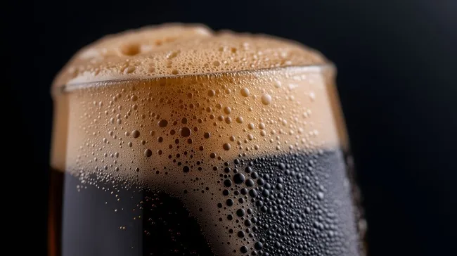 Nahaufnahme eines Bierpints mit Schaum und Blasen