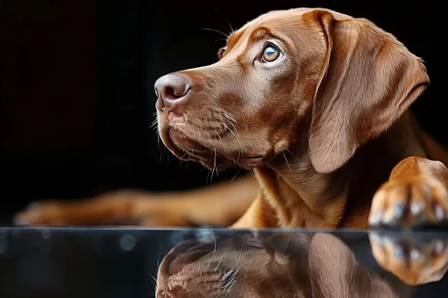 Nahaufnahme eines braunen Hundes mit intensivem Blick
