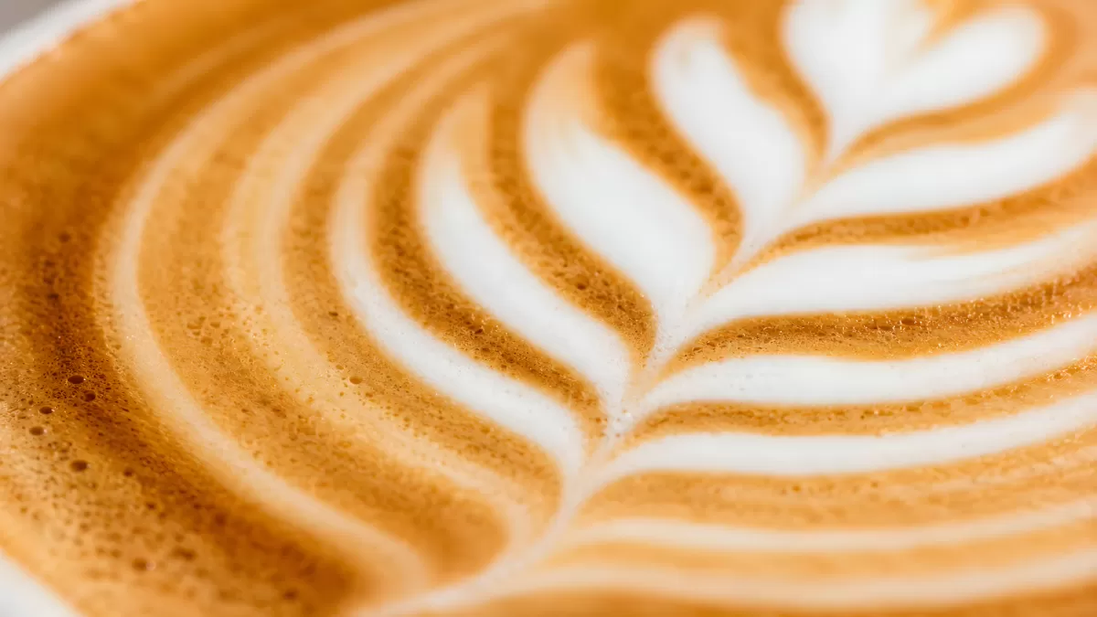 Nahaufnahme eines Cappuccinos mit Blatt-Latte-Art