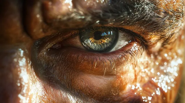 Nahaufnahme eines detaillierten Auges mit Reflexionen