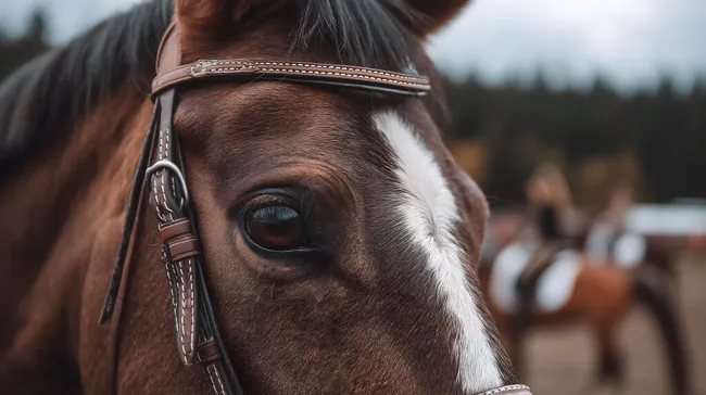 Nahaufnahme eines eleganten Pferdegesichts mit Zaumzeug