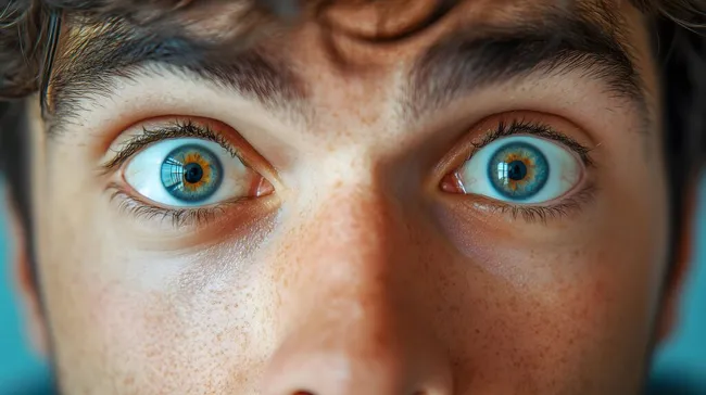 Nahaufnahme eines erstaunten Mannes mit leuchtenden Augen