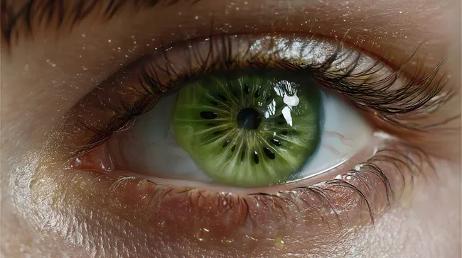 Nahaufnahme eines faszinierenden menschlichen Auges mit Kiwi-Iris