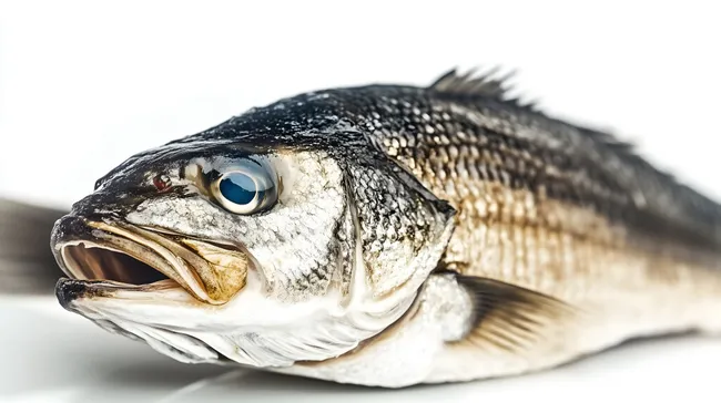 Nahaufnahme eines frischen Fisches auf weißem Hintergrund