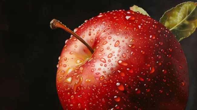 Nahaufnahme eines frischen, roten Apfels mit Wassertropfen