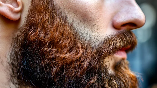 Nahaufnahme eines gepflegten rötlichen Bartes