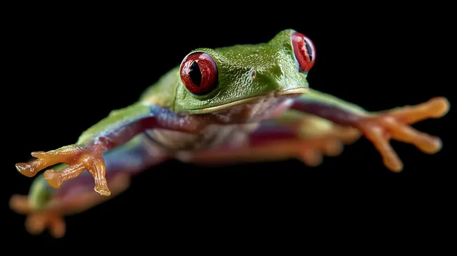 Nahaufnahme eines grünen Laubfroschs mit roten Augen