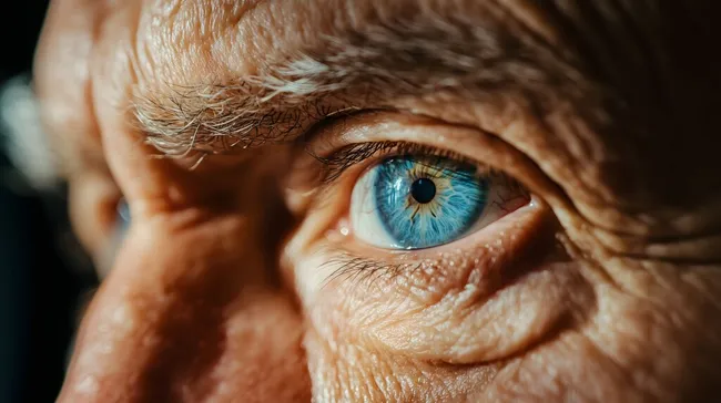 Nahaufnahme eines intensiv blauen Auges