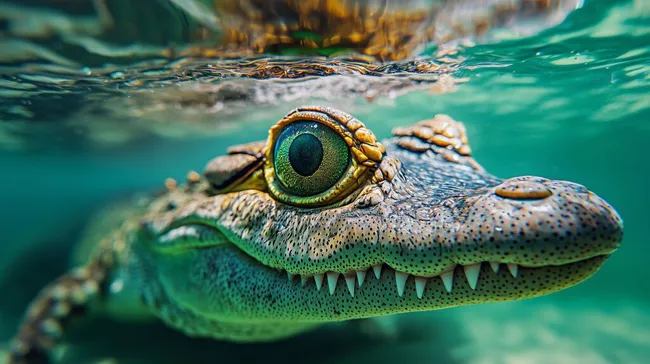 Nahaufnahme eines Krokodilkopfes unter Wasser