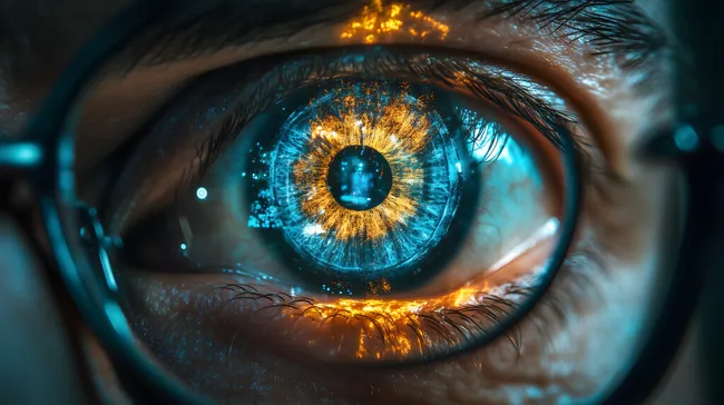 Nahaufnahme eines lebendigen, leuchtenden Auges