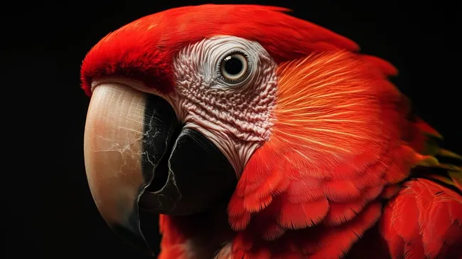 Nahaufnahme eines leuchtend roten Aras