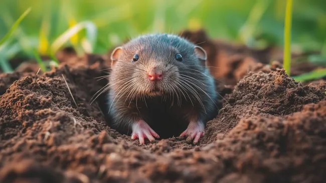 Nahaufnahme eines Maulwurfs, der sich durch die Erde gräbt