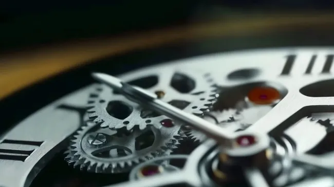 Nahaufnahme eines mechanischen Uhrwerks mit Zahnrädern