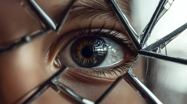 Nahaufnahme eines menschlichen Auges im Spiegelglas