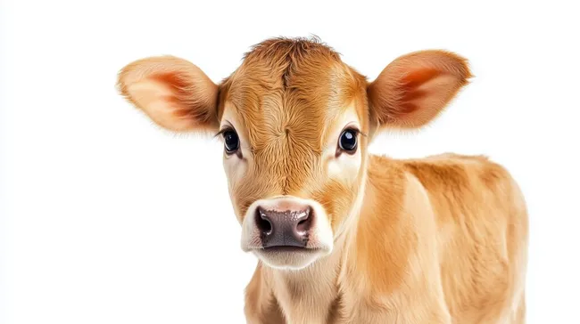 Nahaufnahme eines niedlichen Kälbchens auf weißem Hintergrund