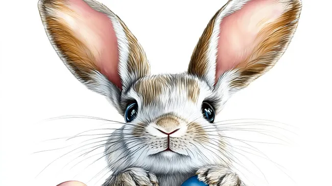 Nahaufnahme eines niedlichen Osterhasen mit Osterei