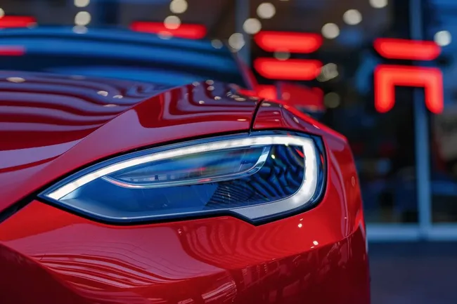 Nahaufnahme eines roten Autoscheinwerfers