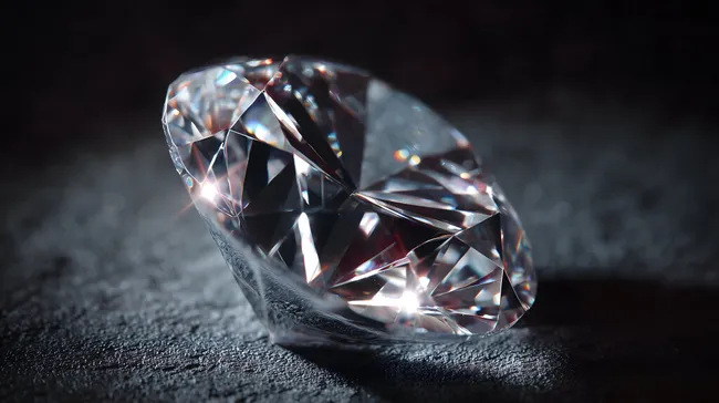 Nahaufnahme eines schimmernden Diamanten auf dunklem Hintergrund