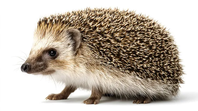 Nahaufnahme eines stacheligen Igels auf weißem Hintergrund
