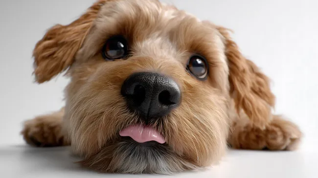 Nahaufnahme eines süßen Hundeblicks mit Zunge