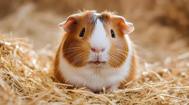 Nahaufnahme eines süßen Meerschweinchens im Stroh