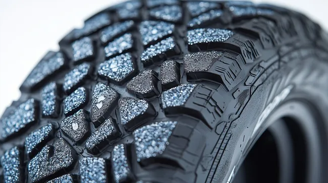 Nahaufnahme eines Winterreifens mit tief profilierten Rillen