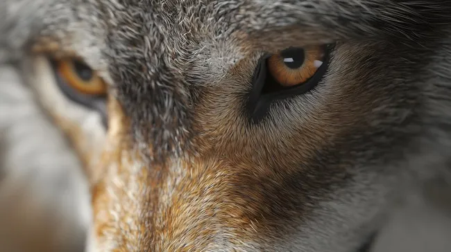 Nahaufnahme eines Wolfsauges mit intensivem Blick
