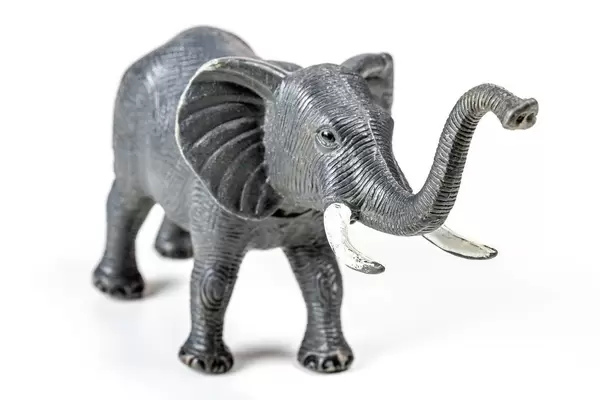 Nahaufnahme: Elefantenspielzeug auf weißem Hintergrund