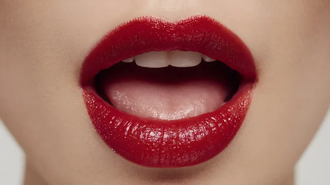 Nahaufnahme Frau mit leuchtend roten Lippen