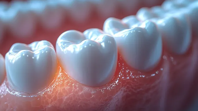 Nahaufnahme gesunder Zähne mit rosa Zahnfleisch