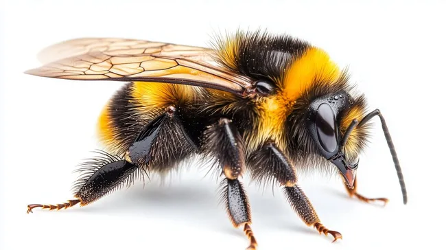 Nahaufnahme Große Gartenhummel auf weißem Hintergrund