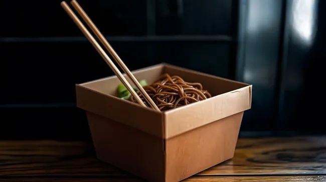 Nahaufnahme von asiatischen Nudeln mit Gemüse