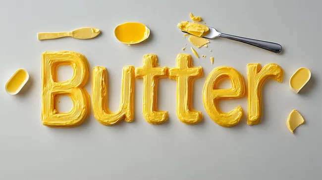 Nahaufnahme von Butter und Essbesteck auf Hellgrau