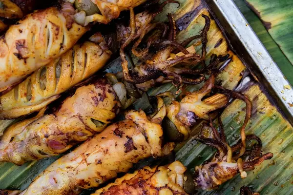 Nahaufnahme von flach angerichtetem Tintenfisch