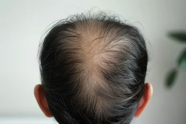 Nahaufnahme von fortschreitendem Haarausfall bei Mann