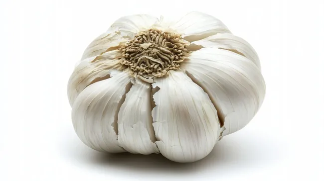 Nahaufnahme von frischem, weißem Knoblauchkopf