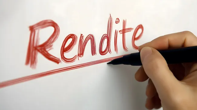 Nahaufnahme von Hand, die Wort 'Rendite' schreibt