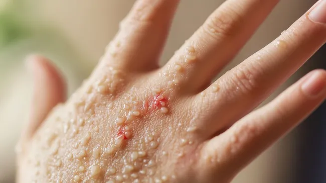 Nahaufnahme von Hautausschlag mit Pusteln