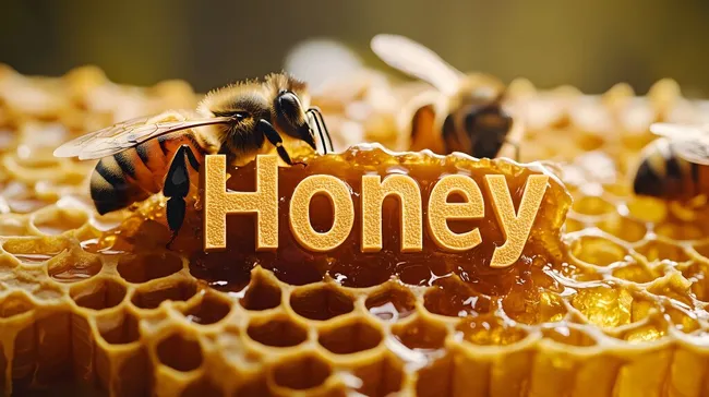 Nahaufnahme von Honigbienen auf Wabe mit Honigtropfen