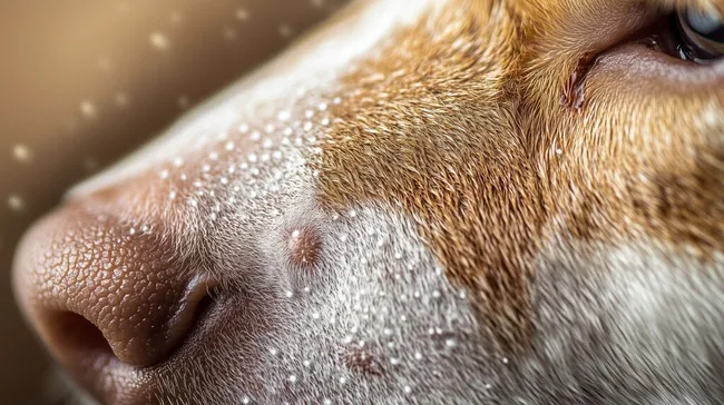 Nahaufnahme von Hundeohrhaut mit Hautirritationen