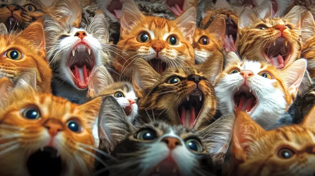 Nahaufnahme von Katzenbabys mit offenen Mäulern