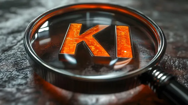 Nahaufnahme von KI-Logo unter Lupe