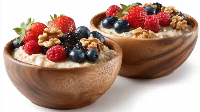 Nahaufnahme von leckerem Müsli in Holzschalen