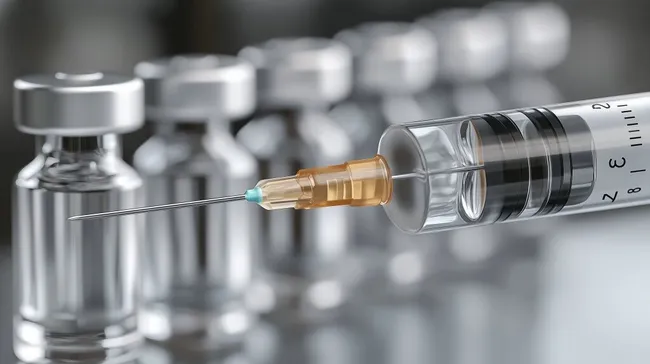 Nahaufnahme von Medizin-Ampullen und Injektionsspritze