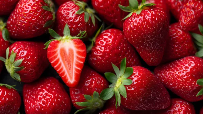 Nahaufnahme von saftigen roten Erdbeeren