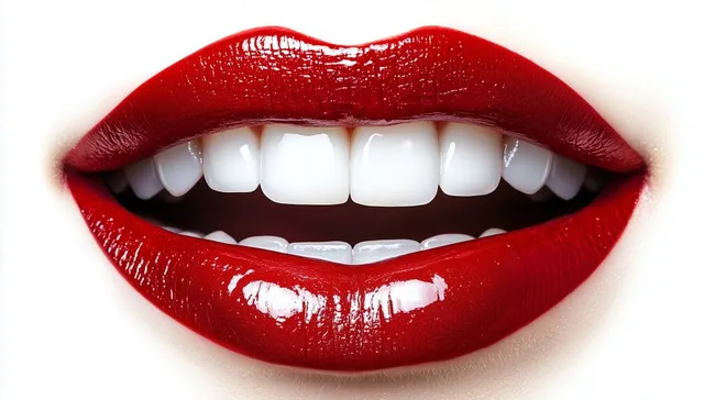 Nahaufnahme von sinnlichen roten Lippen und weißen Zähnen