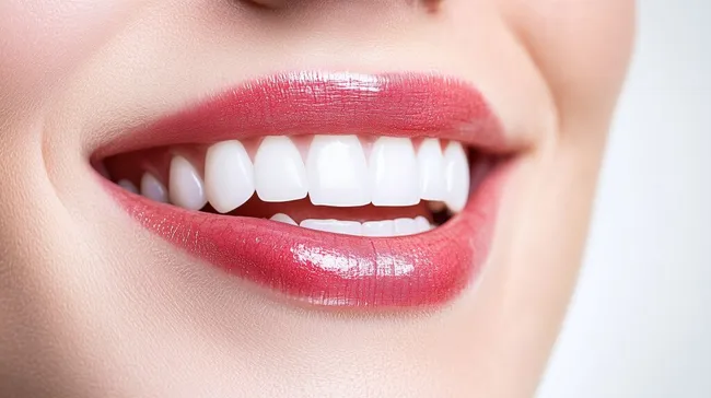 Nahaufnahme von strahlend weißen Zähnen und rosa Lippen