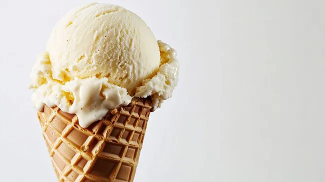 Nahaufnahme von Vanilleeis in knuspriger Waffel