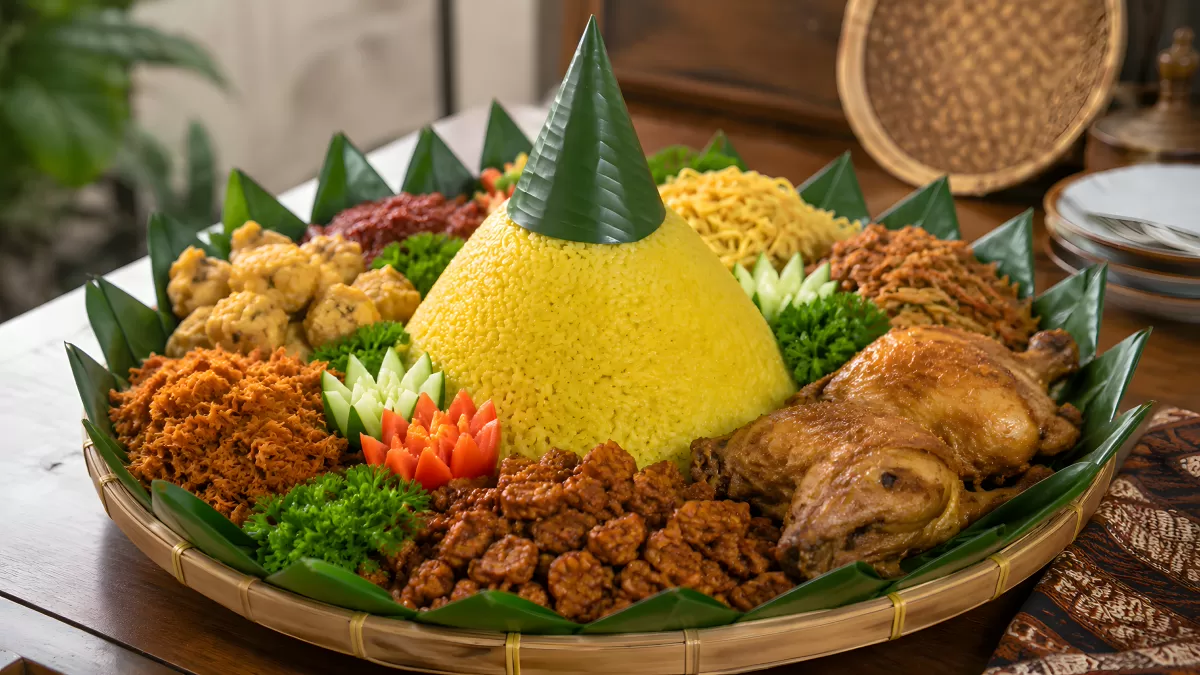 Nasi Tumpeng – indonesisches Festgericht mit gelbem Reis
