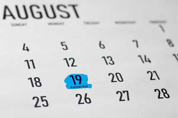 National Aviation Day Concept. Highlighted 19 August 2019 calendar